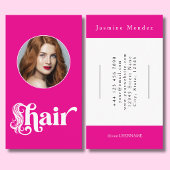 Hot Pink Black Script Photo Hair Stylist 名刺