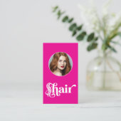 Hot Pink Black Script Photo Hair Stylist 名刺 (スタンド正面)