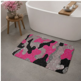 Hot Pink Black Silver Glitter Camouflage Glamorous バスマット