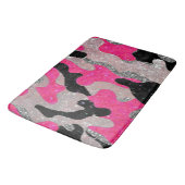 Hot Pink Black Silver Glitter Camouflage Glamorous バスマット (アングル)