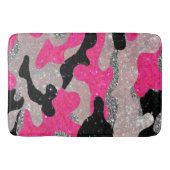 Hot Pink Black Silver Glitter Camouflage Glamorous バスマット (正面)