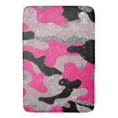 Hot Pink Black Silver Glitter Camouflage Glamorous バスマット (正面縦)