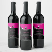 Hot Pink Black Wavy Silver Hearts Product Labels ワインラベル (ボトル)