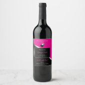 Hot Pink Black Wavy Silver Hearts Product Labels ワインラベル (正面)