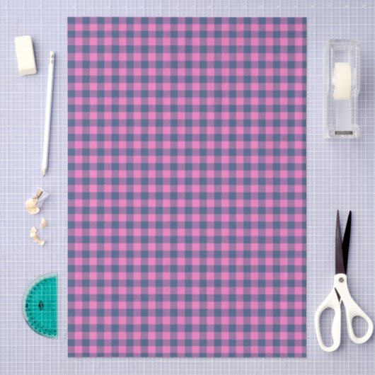 Hot Pink Blue Purple Gingham Pattern Geometric  薄葉紙 (クラフト)