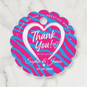 Hot Pink & Blue Zebra Wedding Thank You フェイバータグ (裏面)