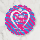 Hot Pink & Blue Zebra Wedding Thank You フェイバータグ (正面)