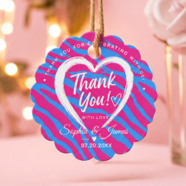 Hot Pink & Blue Zebra Wedding Thank You フェイバータグ