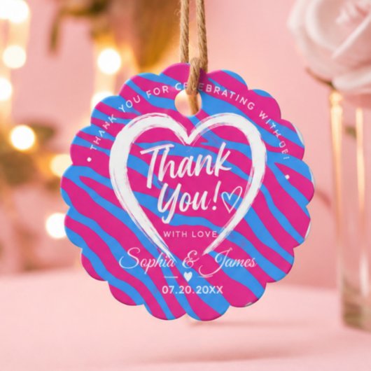 Hot Pink & Blue Zebra Wedding Thank You フェイバータグ