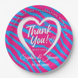 Hot Pink & Blue Zebra Wedding Thank You ペーパープレート