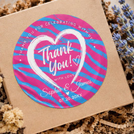 Hot Pink & Blue Zebra Wedding Thank You ラウンドシール