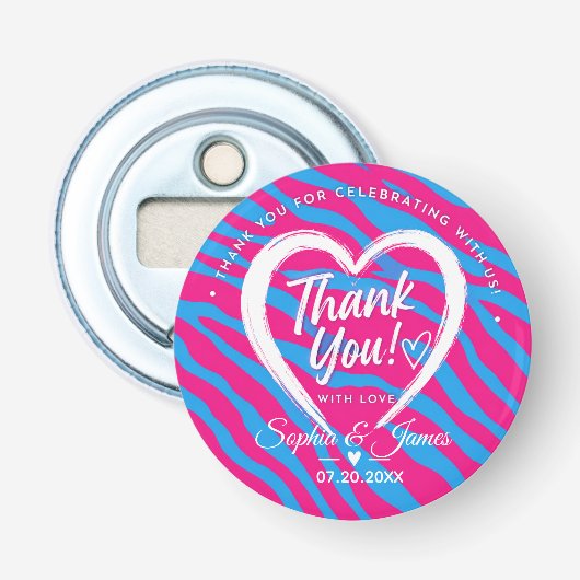 Hot Pink & Blue Zebra Wedding Thank You 栓抜き (正面)