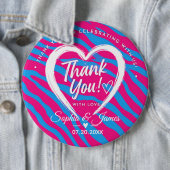Hot Pink & Blue Zebra Wedding Thank You 缶バッジ (インサイチュ)