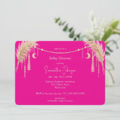 Hot Pink Boho Pampas Baby Shower 招待状 (スタンド正面)