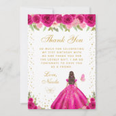 Hot Pink Brunette Hair Princess Birthday Party サンキューカード (正面)
