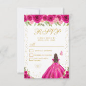 Hot Pink Brunette Hair Princess Sweet Sixteen 出欠カード (正面)