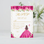 Hot Pink Brunette Hair Princess Sweet Sixteen 出欠カード (スタンド正面)