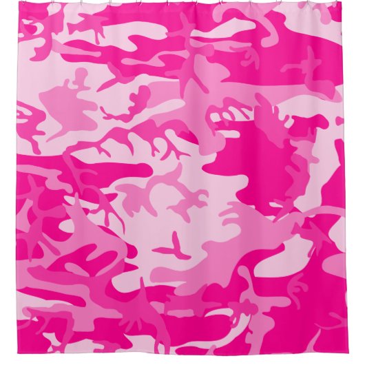 hot pink camo camouflage シャワーカーテン (正面)