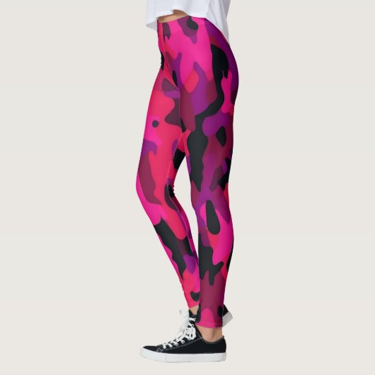 Hot Pink Camo Leggings - Unique Camo Pattern レギンス (左)