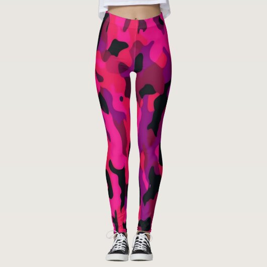 Hot Pink Camo Leggings - Unique Camo Pattern レギンス (正面)