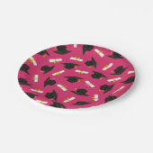 Hot Pink Cap Diplomas Pattern Graduation Party ペーパープレート (アングル)