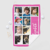 Hot Pink Custom Template Family Photos ゴルフタオル (インサイチュ)