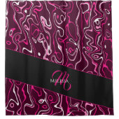 Hot pink damascus abstract swirls Custom Monogram シャワーカーテン (正面)