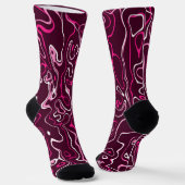 Hot pink damascus abstract swirls Custom Monogram ソックス (傾斜あり)