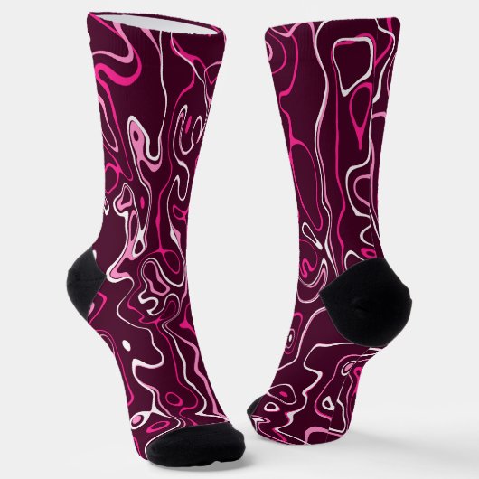 Hot pink damascus abstract swirls Custom Monogram ソックス (傾斜あり)