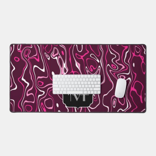 Hot pink damascus abstract swirls Custom Monogram デスクマット (キーボード&マウス)