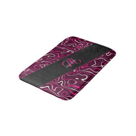 Hot pink damascus abstract swirls Custom Monogram バスマット