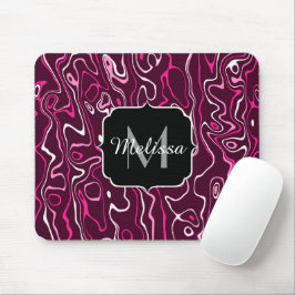 Hot pink damascus abstract swirls Custom Monogram マウスパッド