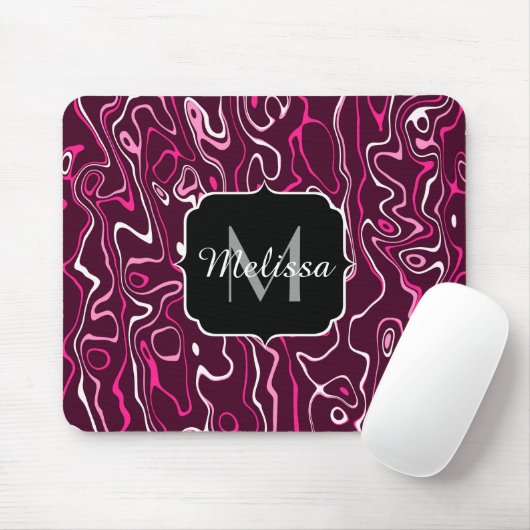 Hot pink damascus abstract swirls Custom Monogram マウスパッド (マウス)