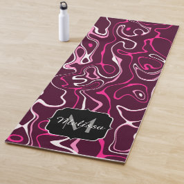 Hot pink damascus abstract swirls Custom Monogram ヨガマット