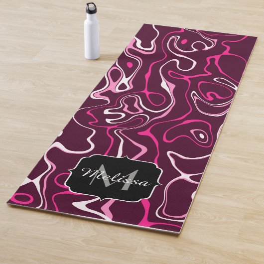 Hot pink damascus abstract swirls Custom Monogram ヨガマット (インサイチュ)