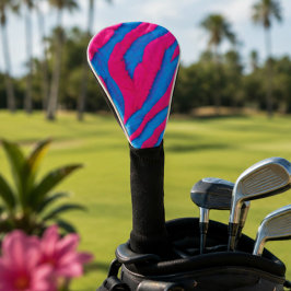 Hot Pink & Electric Blue Fuzzy Zebra Neon Y2K ゴルフヘッドカバー