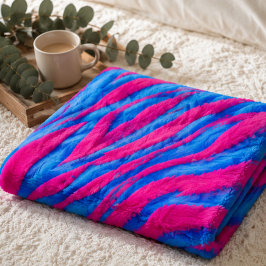 Hot Pink & Electric Blue Fuzzy Zebra Neon Y2K シェルパブランケット