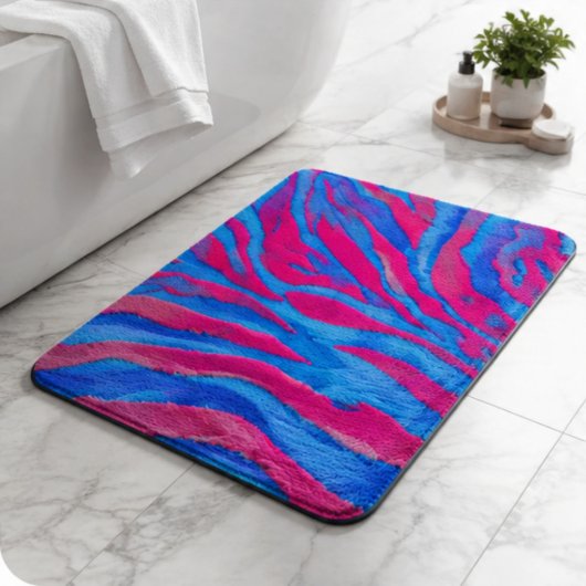 Hot Pink & Electric Blue Fuzzy Zebra Neon Y2K  バスマット
