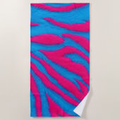 Hot Pink & Electric Blue Fuzzy Zebra Neon Y2K ビーチタオル (正面)