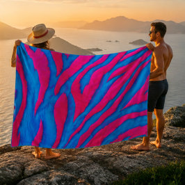 Hot Pink & Electric Blue Fuzzy Zebra Neon Y2K フリースブランケット