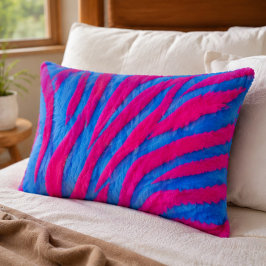 Hot Pink & Electric Blue Fuzzy Zebra Neon Y2K ランバークッション