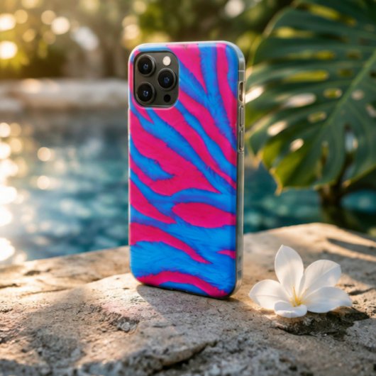 Hot Pink & Electric Blue Fuzzy Zebra Neon Y2K Case-Mate iPhoneケース