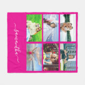 Hot Pink Elegant Script Signature Name Photo フリースブランケット (正面(横))