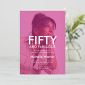 Hot Pink Fifty and Fabulous 50th Birthday Photo 招待状 (スタンド正面)