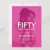Hot Pink Fifty and Fabulous 50th Birthday Photo 招待状 (正面)