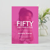 Hot Pink Fifty and Fabulous 50th Birthday Photo 招待状 (スタンド正面)