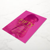 Hot Pink Fifty and Fabulous 50th Birthday Photo 箔招待状 (回転した状態)