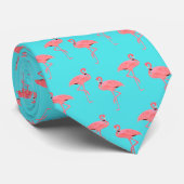Hot Pink Flamingo Pattern on Turquoise ネクタイ (ロール)