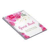 Hot Pink Floral Bridal Shower Guest Book ノートブック (右側)