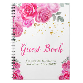 Hot Pink Floral Bridal Shower Guest Book ノートブック
